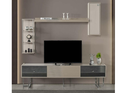 Wall unit TV-cabinet Lowboard TV Stand Wardrobe Wood Gray Shelves Living room