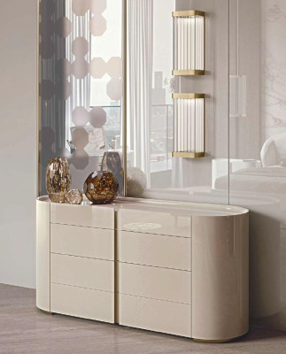 Bed 2x Bedside tables Dressing table with Mirror Stool Set 5 pieces Italian furniture