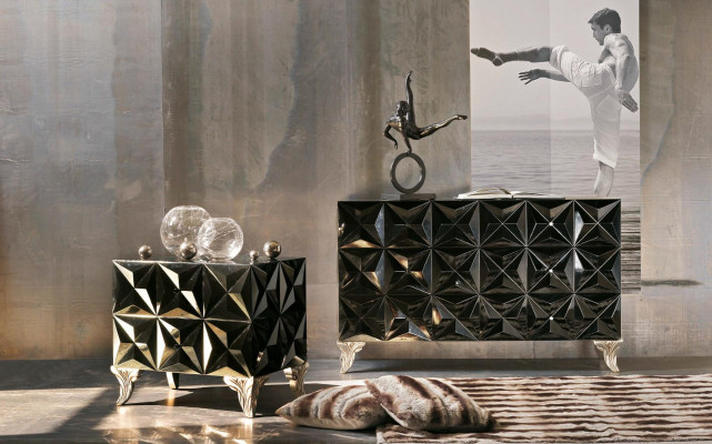 Luxury bedroom set 2 pieces. Bedside table Chest of drawers Solid wood Italian Furniture