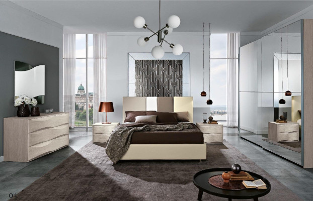 Suite Set 6-piece Bedroom Bed Bedside table Chest of drawers Mirror Wardrobe