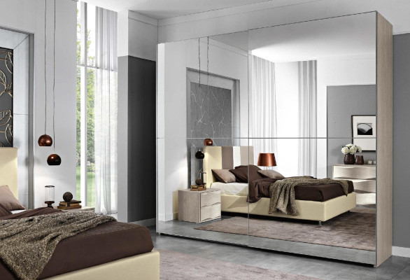 Suite Set 6-piece Bedroom Bed Bedside table Chest of drawers Mirror Wardrobe