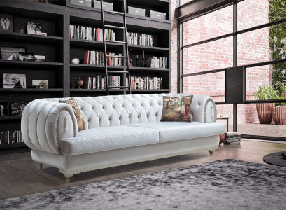 White Chesterfield Three Seater Modern Sofa Stylish Living room Couch