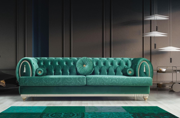 Modern Sofa 3 Seater Green Sofa Luxurious Living Room Couch Wooden Frame