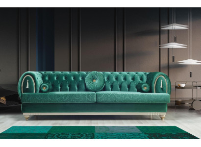 Modern Sofa 3 Seater Green Sofa Luxurious Living Room Couch Wooden Frame