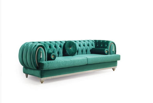 Modern Sofa 3 Seater Green Sofa Luxurious Living Room Couch Wooden Frame
