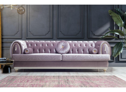 Purple Chesterfield three-seater designer 3-seater upholstered couches wooden frame