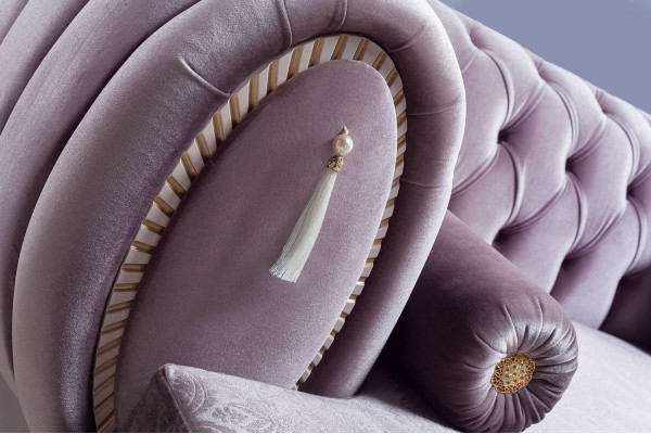 Purple Chesterfield three-seater designer 3-seater upholstered couches wooden frame