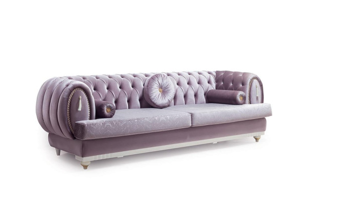 Purple Chesterfield three-seater designer 3-seater upholstered couches wooden frame