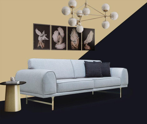 Gray Modern 3-Seater Designer Living room Couch Luxury Upholstered Sofa