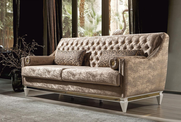 Beige 3-seater textile sofa Chesterfield three-seater upholstery couches 3-seater