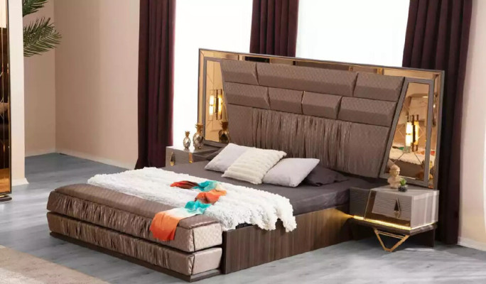 Double bed Dressing table Bedroom Suite Bed Set 6pcs Beige new