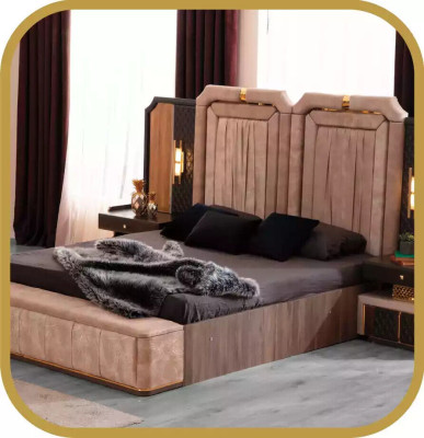 Complete e bedroom furniture luxury bed set 4 pieces double bed beige fabric