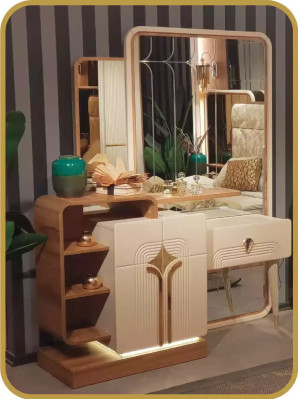 Design Dressing table Mirror Beige Console Table Luxury Bedroom