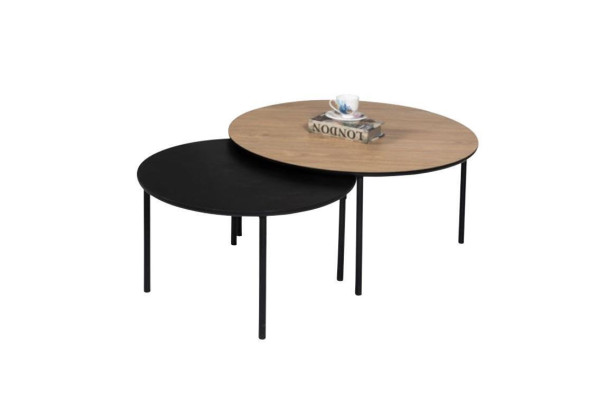 Coffee table Coffee table Group Side table Black Set Brown Wood 2-piece