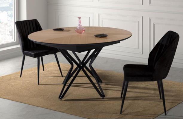 Round Dining room table Extendable Modern Kitchen Table Wood Brown