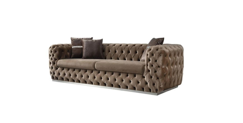 Sofa 3 Seater Upholstered Sofa Brown Textile Seat Design Couch Modern Chesterfield