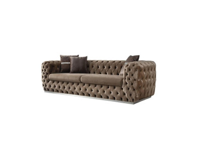 Sofa 3 Seater Upholstered Sofa Brown Textile Seat Design Couch Modern Chesterfield