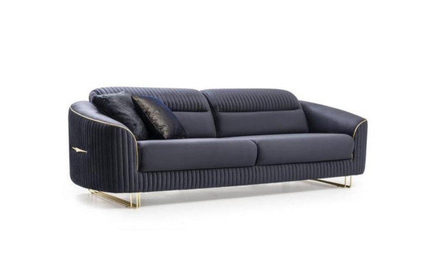 Sofa 3 Seater Upholstered Sofa Blue Textile Seat Design Couch Modern new