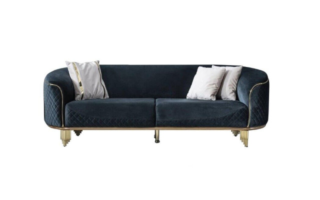 Modern new Sofa 3 Seater Upholstered Sofa Blue Textile Seat Design Couch