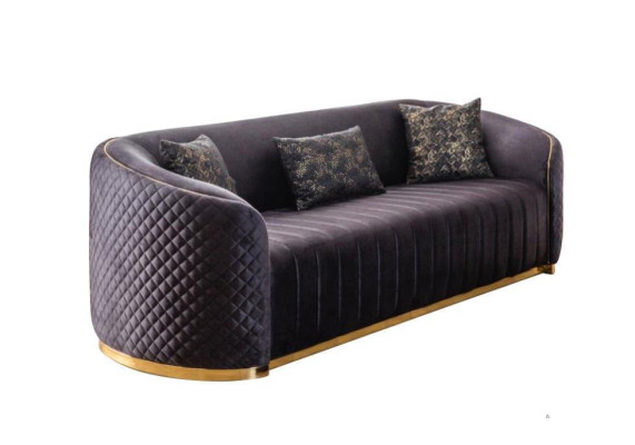 Sofa Luxury Living room Modern Three Seater Furniture Black 3 Seater Wood Textile
