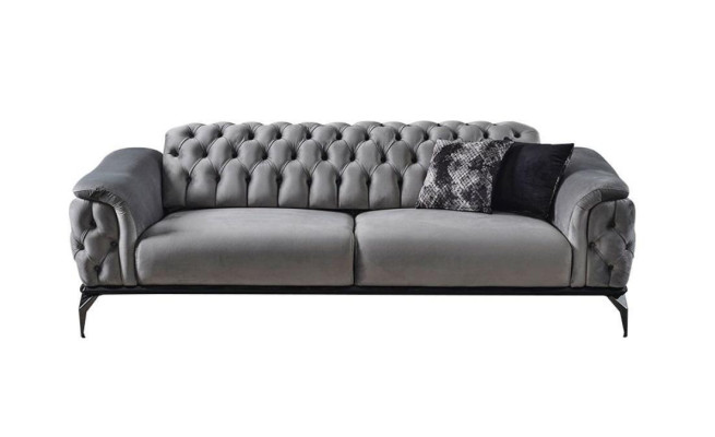 Designer Sofa 3 Seater Chesterfield Couch Upholstery Sofas Design Gray Seat Pad