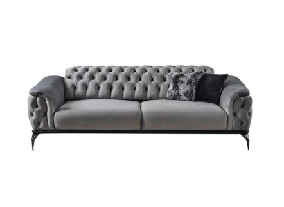 Designer Sofa 3 Seater Chesterfield Couch Upholstery Sofas Design Gray Seat Pad