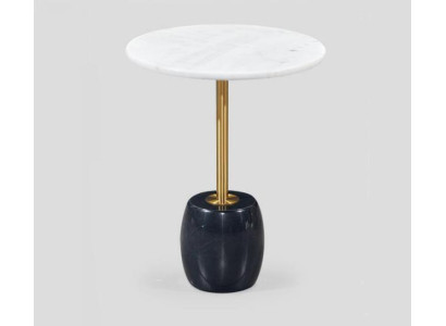 Designer round side table with marble top. High-quality coffee table