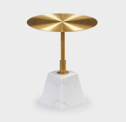 Round high-quality metal side table. Stylish coffee table and design