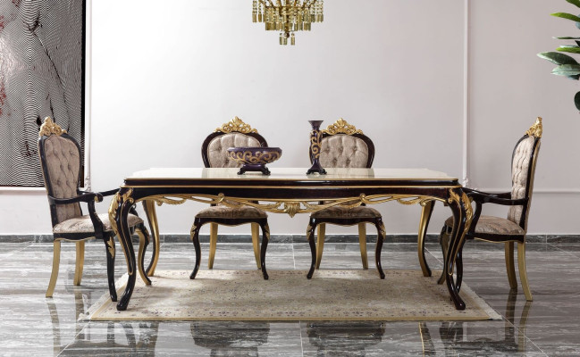 Luxury Dining set Dining room Dining table Chairs Wood 10pcs Brown Sideboard