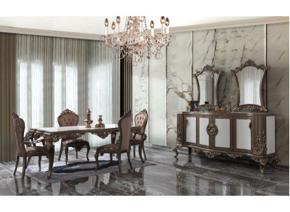Complete e Dining set Dining room Dining table Wood Set 12pcs Brown Sideboard