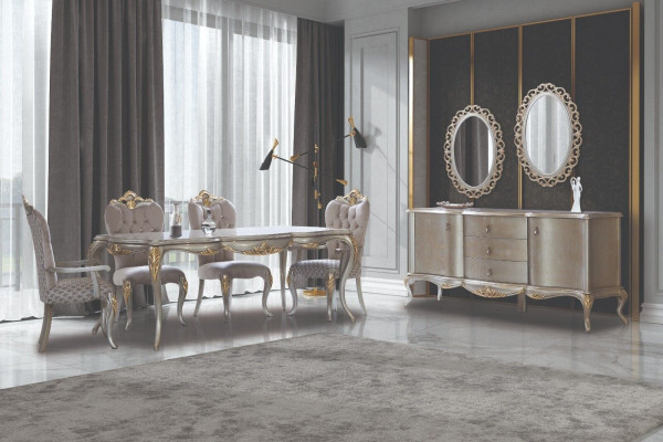 Complete e Dining set Table Sideboard Dining room Dining table Wood Set 12pcs Beige
