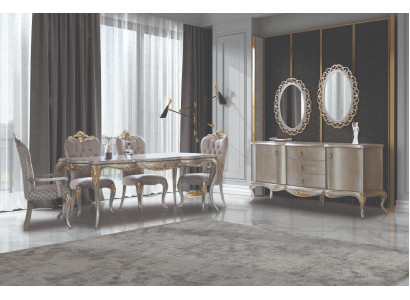 Complete e Dining set Table Sideboard Dining room Dining table Wood Set 12pcs Beige