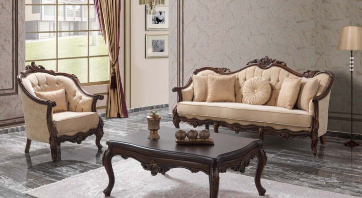 Upholstered sofa Chesterfield Suite Sofa set Fabric Sofa Beige Set