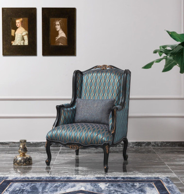 Chesterfield Sofa set Three Seater Armchair Fabric Coffee table Blue new