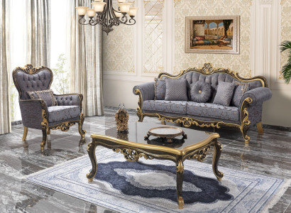 Chesterfield sofa set upholstered sofa blue three seater armchair set