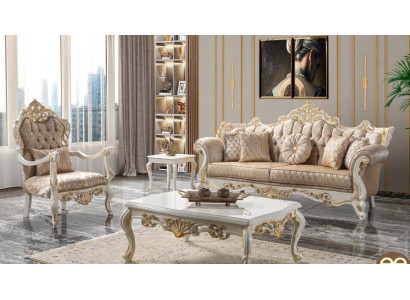 Sofa set suite upholstered sofa Chesterfield luxury fabric sofa beige