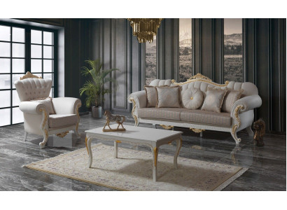 Suite Sofa Upholstered Sofa Chesterfield Sofa set Fabric Sofa Beige Sofas