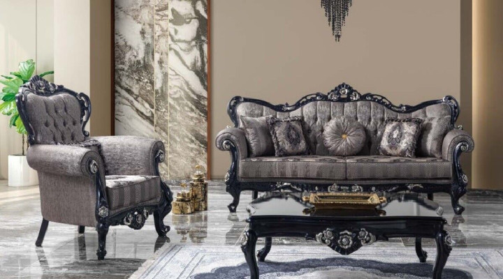 Fabric Sofa Upholstered Sofa Suite Sofa Set Gray Chesterfield Set Sofa