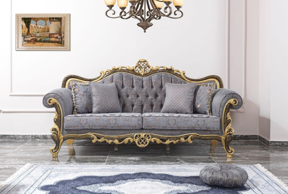 Sofa set Chesterfield upholstered sofa Blue three-seater armchair set