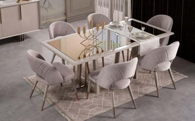 Dining room furniture set Dining room Suite 7pcs Dining table Chairs Beige Wood