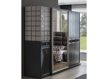 Modern Wardrobe Wardrobe Bedroom Cabinets Gray Wood Mirror