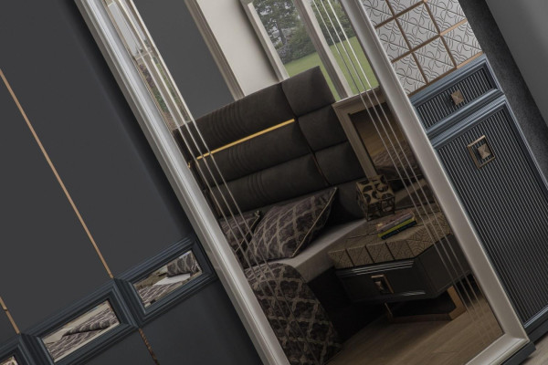 Modern Wardrobe Wardrobe Bedroom Cabinets Gray Wood Mirror