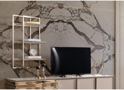 TV-cabinet Lowboard TV Stand Sideboard Beige Gold Living room Set Shelves new