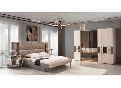 Modern Suite Double bed Bed Beige Wood Luxury Bedroom Set 4pcs