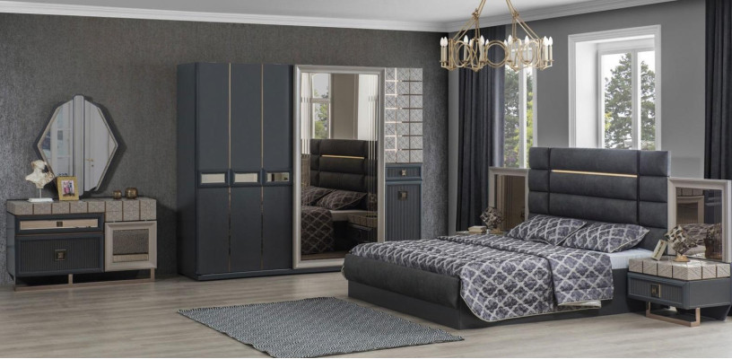 Luxury Bedroom Double bed Gray Suite Set 4pcs Modern Bed new