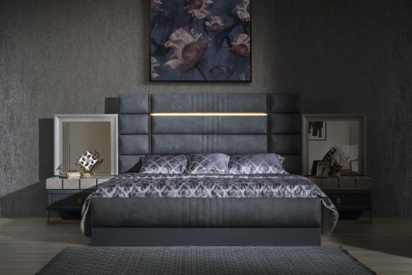 Luxury Bedroom Double bed Gray Suite Set 4pcs Modern Bed new