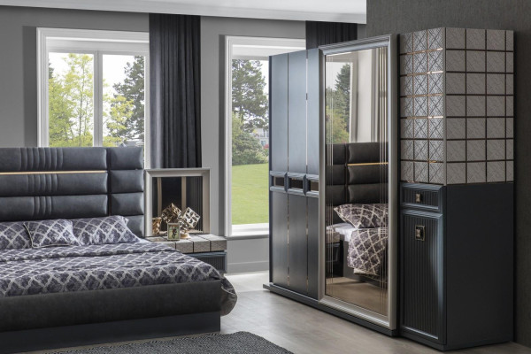 Luxury Bedroom Double bed Gray Suite Set 4pcs Modern Bed new