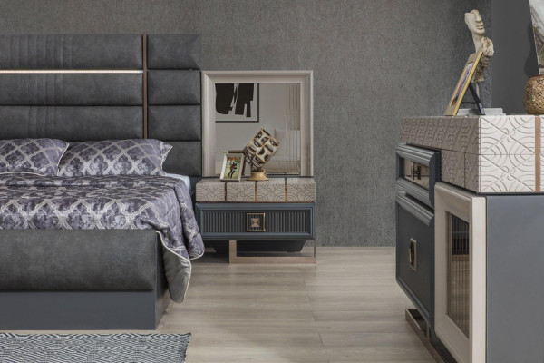 Luxury Bedroom Double bed Gray Suite Set 4pcs Modern Bed new