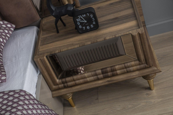 Complete e Bedroom furniture Double bed Brown Fabric Bed Set 3-piece Bedside tables