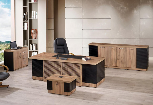 Study room furniture Office Desk Office desk Set 4pcs Wood Brown